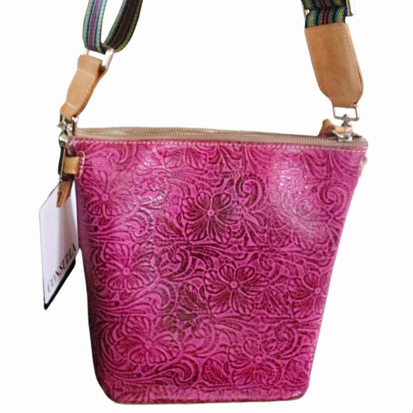Consuela mena wedge purse fuchsia tooled leather bag Pink Crossbody - Picture 6 of 14